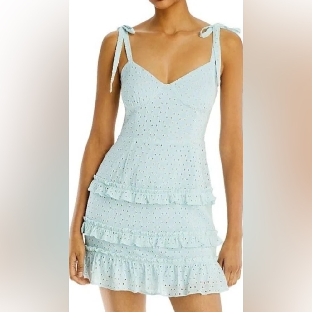 Lost + Wander Light Blue Eyelet Mini Dress